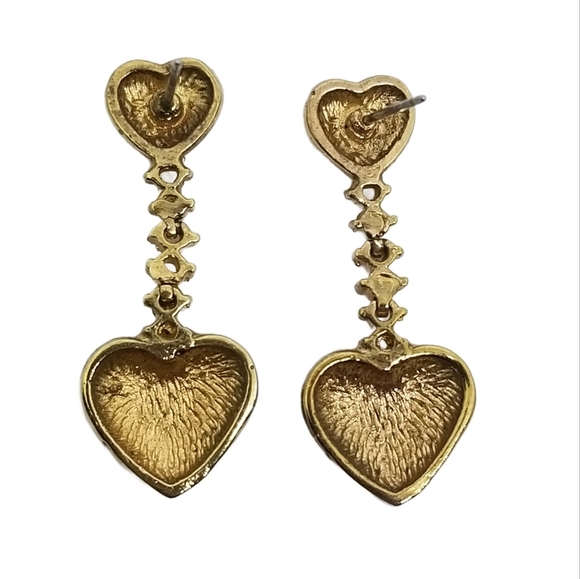 VINTAGE GOLDTONE & PAVE CRYSTAL HEART DROP STYLE EARRINGS - Picture 6 of 6